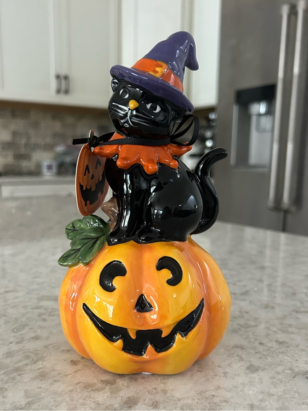 “New” Blue Sky Clayworks Black Cat/Pumpkin Halloween Ceramic Figurine
